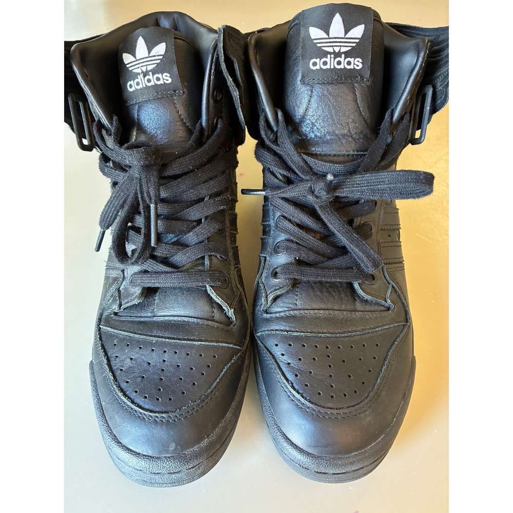 Adidas Jeremy Scott Wings 4.0 Triple Black Leather High Top Mens 8 GY4419